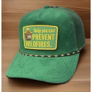 Smokey The Bear Prevent Wildfires Green Corduroy Snapback Trucker Hat Cap New